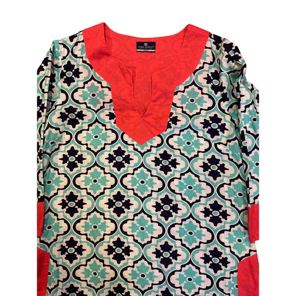 SIMPLY SOUTHERN COLLECTION Cotton Tunic Flower Top Shirt Aqua Medallion Medium - Picture 3 of 7